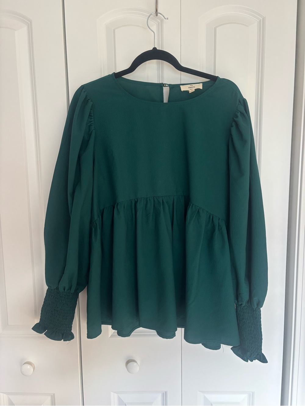 entro Emerald Green Peplum Tunic with Smocked Cuffs